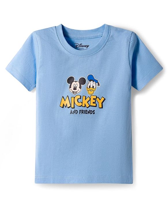Babyhug Disney Single Jersey Knit Half Sleeves T-Shirt with Front and Back Mickey Mouse & Donald Duck Graphic - Light Blue