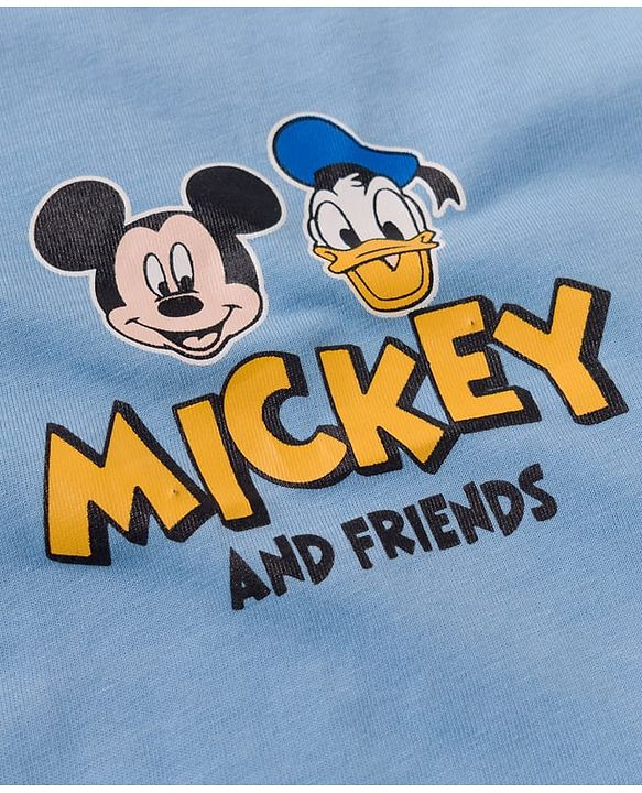 Babyhug Disney Single Jersey Knit Half Sleeves T-Shirt with Front and Back Mickey Mouse & Donald Duck Graphic - Light Blue