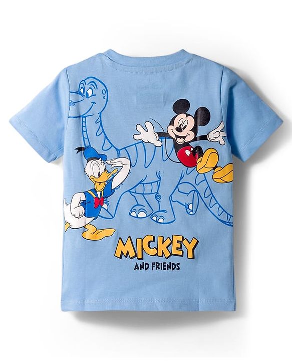 Babyhug Disney Single Jersey Knit Half Sleeves T-Shirt with Front and Back Mickey Mouse & Donald Duck Graphic - Light Blue