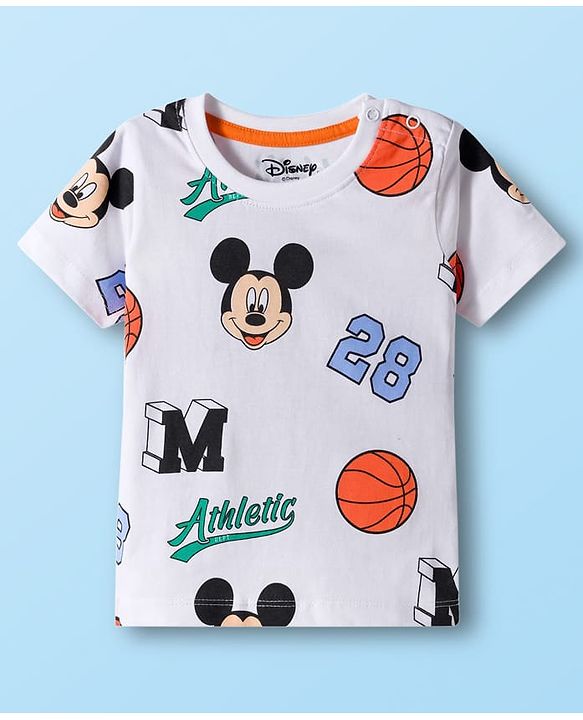 Babyhug Disney Single Jersey Knit Half Sleeves T-Shirts with Mickey Mouse Graphic Pack of 3 - Navy Blue White & Maroon