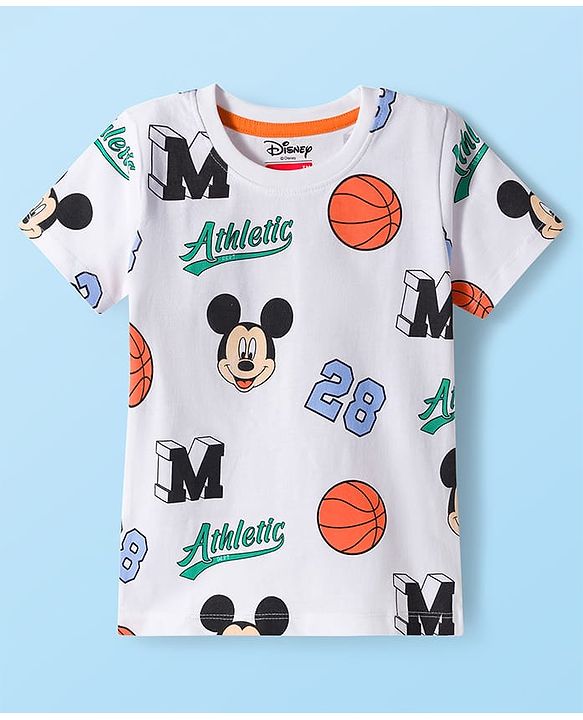Babyhug Disney Single Jersey Knit Half Sleeves T-Shirts with Mickey Mouse Graphic Pack of 3 - Navy Blue White & Maroon