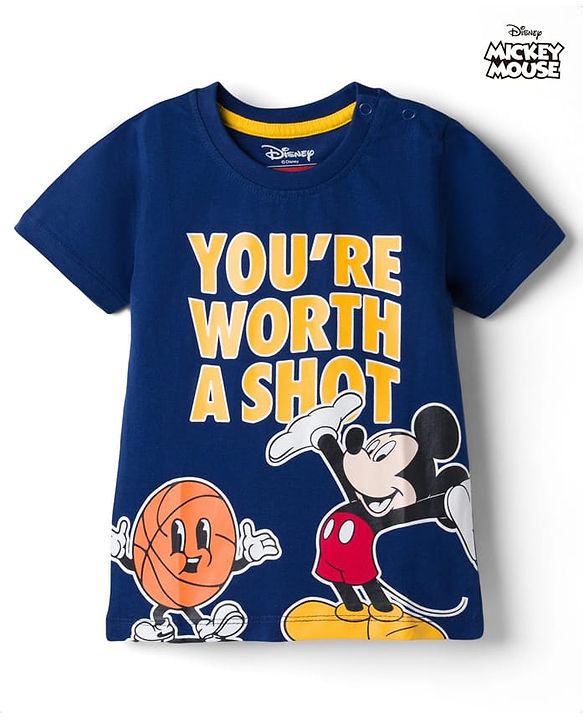Babyhug Disney 100% Cotton Knit Half Sleeves T-Shirt With Mickey Mouse Graphic - Navy Blue