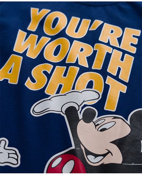 Babyhug Disney 100% Cotton Knit Half Sleeves T-Shirt With Mickey Mouse Graphic - Navy Blue