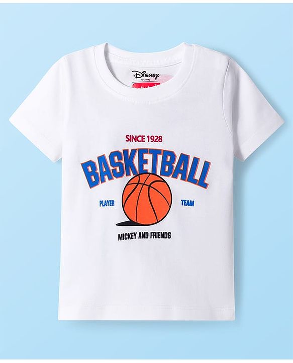 Babyhug Disney Single Jersey Knit Half Sleeves T-Shirt with Front and Back Mickey and Friends Graphic - White