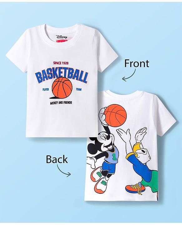 Babyhug Disney Single Jersey Knit Half Sleeves T-Shirt with Front and Back Mickey and Friends Graphic - White