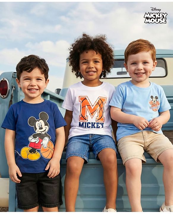 Babyhug Disney Single Jersey Knit Half Sleeves T-Shirts With Mickey Mouse Graphics Pack of 3 - Multicolor