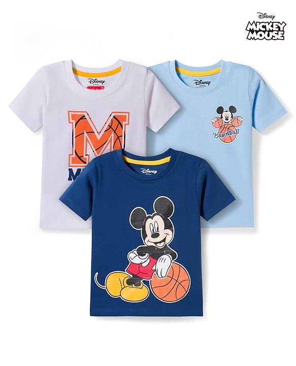Babyhug Disney Single Jersey Knit Half Sleeves T-Shirts With Mickey Mouse Graphics Pack of 3 - Multicolor