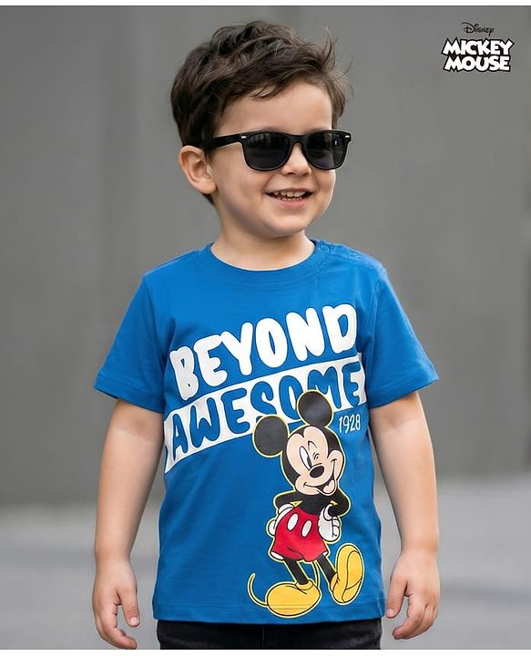 Babyhug Disney 100% Cotton Knit Half Sleeves T-Shirt With Mickey Mouse Graphic - Blue