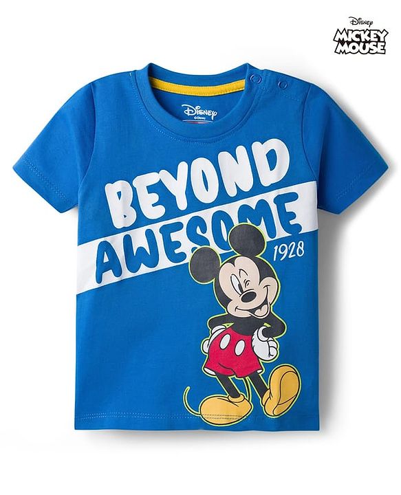 Babyhug Disney 100% Cotton Knit Half Sleeves T-Shirt With Mickey Mouse Graphic - Blue