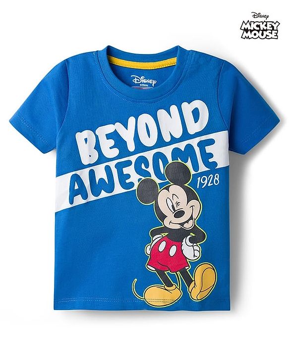 Babyhug Disney 100% Cotton Knit Half Sleeves T-Shirt With Mickey Mouse Graphic - Blue