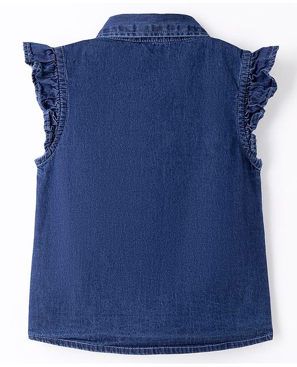 Pine Kids Cotton Woven Sleeveless Top With Floral Embroidery - Blue