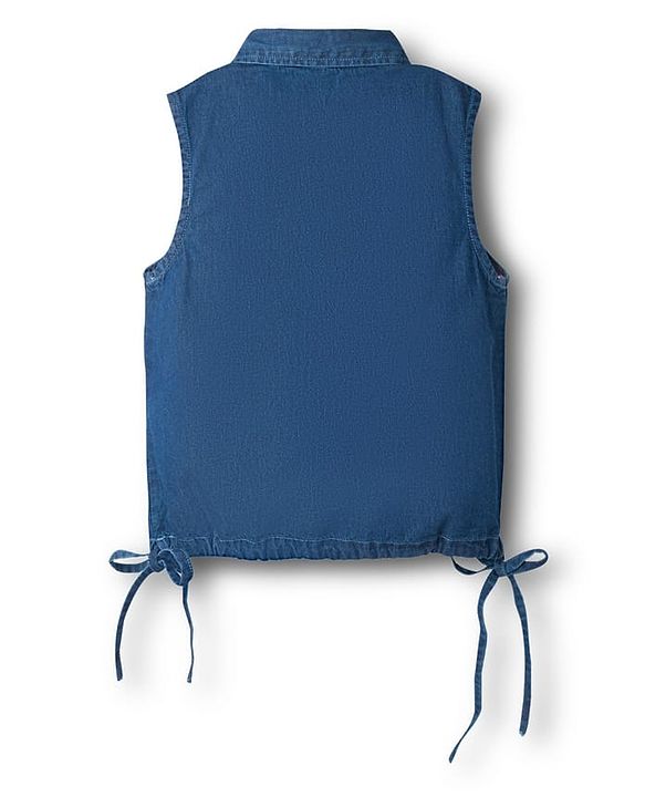 Pine Kids Cotton Woven Sleeveless Solid Colour Top with Knot - Blue