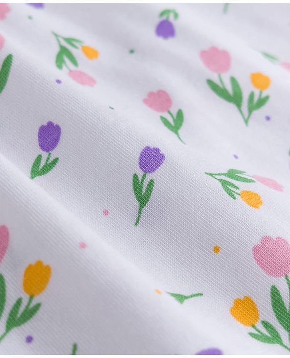 Pine Kids 100% Cotton Knit Half Flutter Sleeves Floral Printed Top - Multicolour