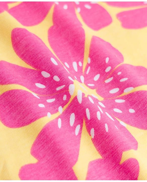 Pine Kids Cotton Knit Half Flutter Sleeves Floral Printed Top - Pink & Yellow