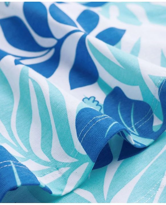 Pine Kids 100% Cotton Knit Half Sleeves Tropical Theme Printed Top - Blue