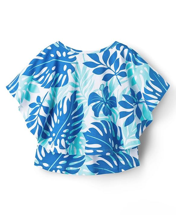Pine Kids 100% Cotton Knit Half Sleeves Tropical Theme Printed Top - Blue