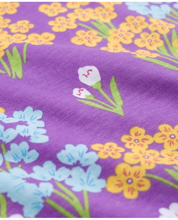 Pine Kids Cotton Knit Half Flutter Sleeves Floral Printed Top  - Lilac, Blue & Yellow