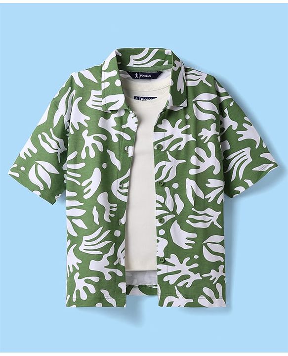 Pine Kids Cotton Knit Half Sleeves Printed Shirt & Sleeveless T-Shirt - Multicolor