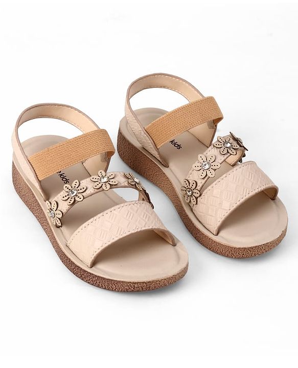 Pine Kids Slip-on Sandals with Floral Design in Beige