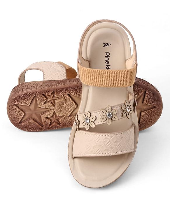 Pine Kids Slip-on Sandals with Floral Design in Beige
