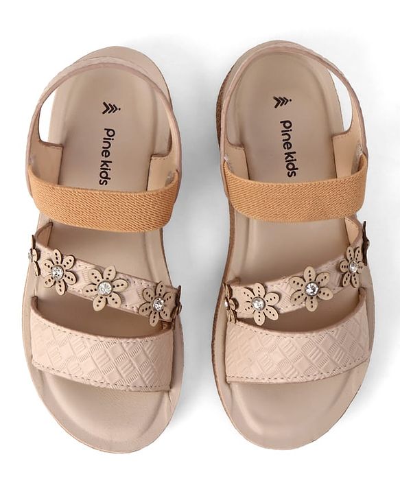 Pine Kids Slip-on Sandals with Floral Design in Beige