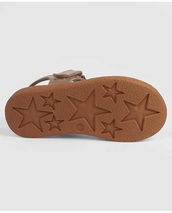 Pine Kids Velcro Closure Sandal With Floral Applique -  Golden