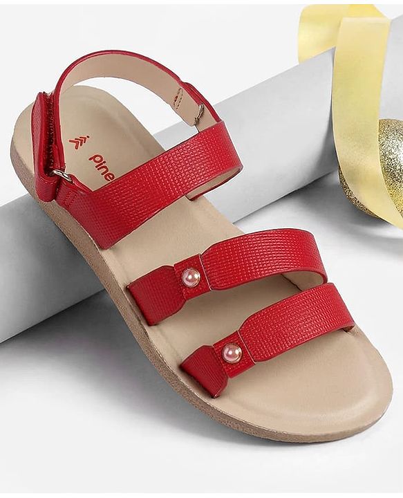 Pine Kids Velcro Closure Solid  Sandal - Red