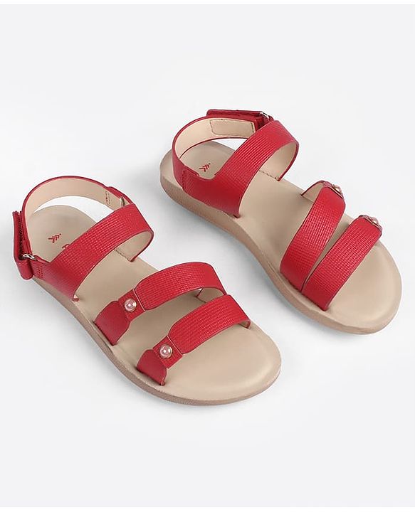 Pine Kids Velcro Closure Solid  Sandal - Red
