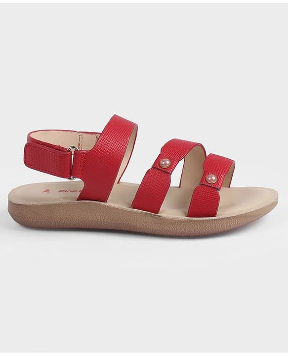 Pine Kids Velcro Closure Solid  Sandal - Red