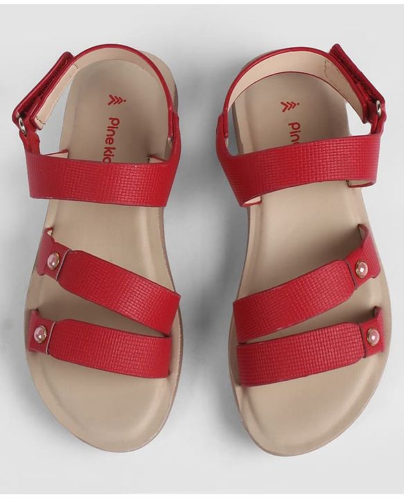 Pine Kids Velcro Closure Solid  Sandal - Red