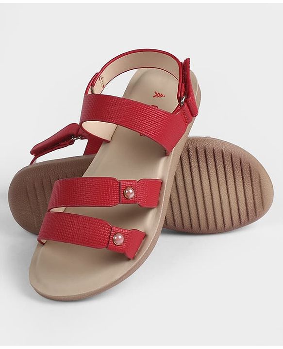 Pine Kids Velcro Closure Solid  Sandal - Red