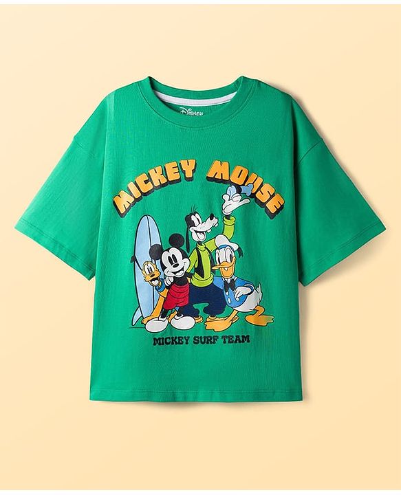 Pine Kids Disney 100% Cotton Knit Drop Shoulder Half Sleeves T-Shirts With Mickey Mouse & Friends Graphics Pack of 2- Multicolour
