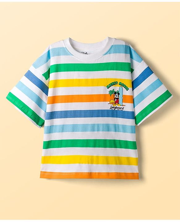 Pine Kids Disney 100% Cotton Knit Drop Shoulder Half Sleeves T-Shirts With Mickey Mouse & Friends Graphics Pack of 2- Multicolour