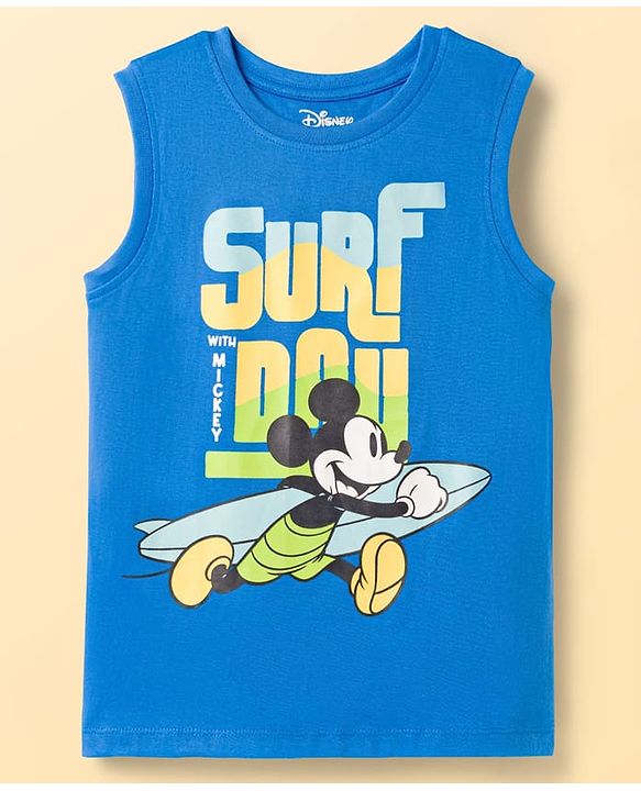 Pine Kids Disney Single Jersey Knit Sleeveless Tank T-Shirts with Mickey Mouse & Friends Graphic & Foil Detailing Pack of 2 - White & Blue