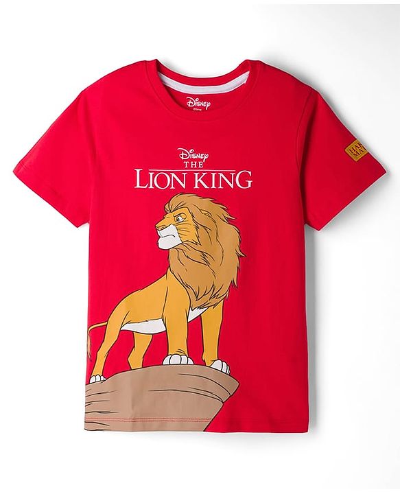 Pine Kids Disney Single Jersey Knit Half Sleeves T-Shirt with Lion King Graphic - Red