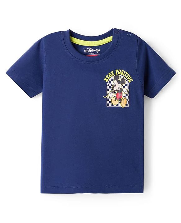 Babyhug Disney 100% Cotton Knit Half Sleeves T-Shirt With Front & Back Mickey Mouse Graphic - Navy Blue