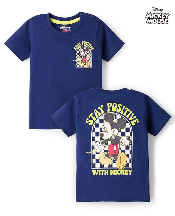Babyhug Disney 100% Cotton Knit Half Sleeves T-Shirt With Front & Back Mickey Mouse Graphic - Navy Blue