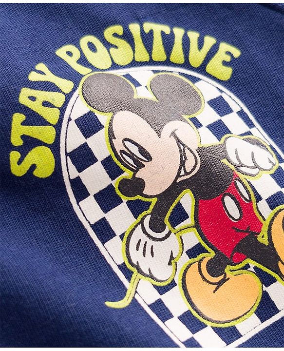 Babyhug Disney 100% Cotton Knit Half Sleeves T-Shirt With Front & Back Mickey Mouse Graphic - Navy Blue