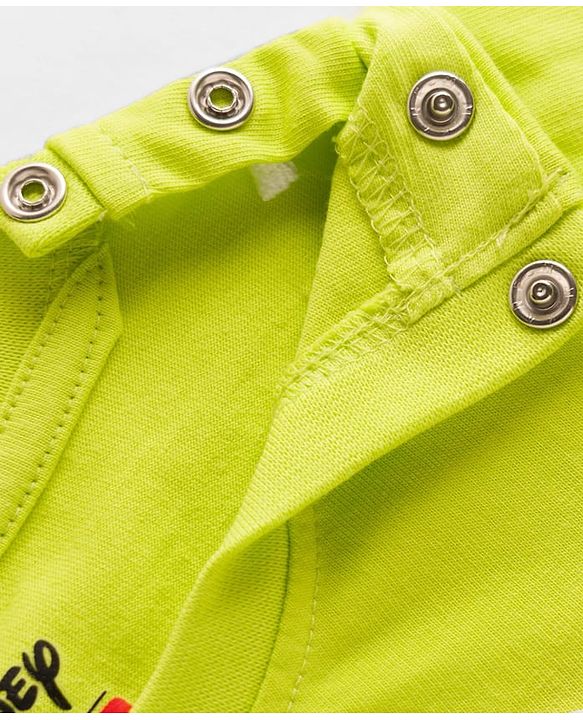 Babyhug Disney 100% Cotton Knit Half Sleeves T-Shirt With Mickey Mouse Graphic - Limegreen