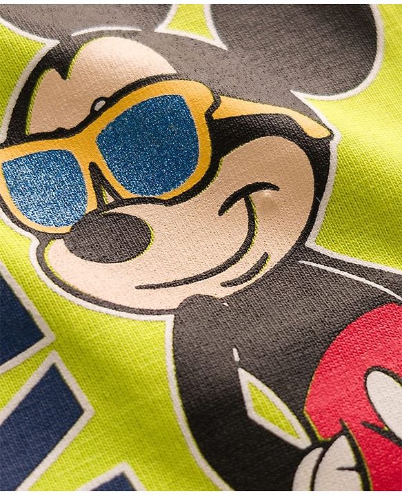 Babyhug Disney 100% Cotton Knit Half Sleeves T-Shirt With Mickey Mouse Graphic - Limegreen