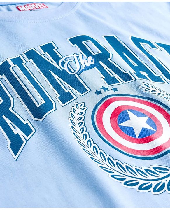 Pine Kids Marvel 100% Cotton Knit Half Sleeves T-Shirt With Front & Back Captain America Graphic - Blue