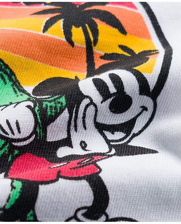 Pine Kids Disney Single Jersey Knit Half Sleeves T-Shirt with Front & Back Mickey & Dino Graphic - White