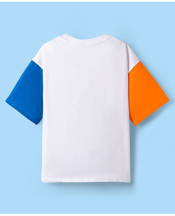 Pine Kids Disney Single Jersey Knit Drop Shoulder Half Sleeves T-Shirt with Mickey Mouse Graphic - White
