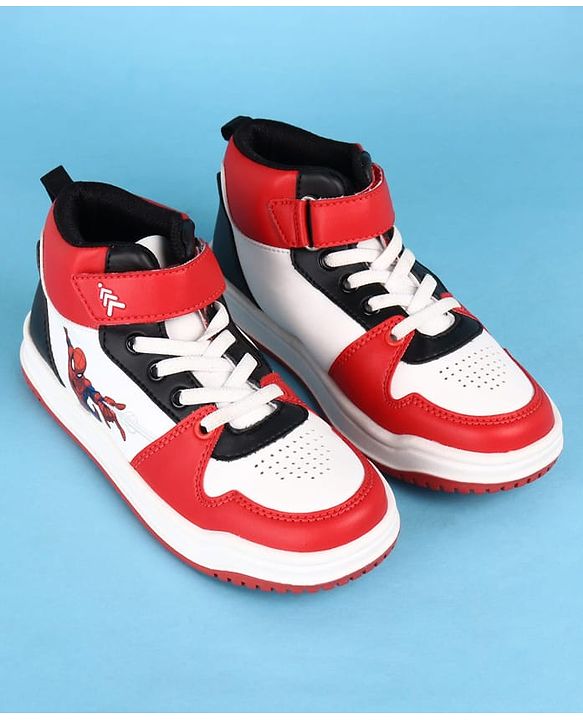 Pine Kids Marvel Velcro Closure Casual Shoes With Spider-Man Graphics - Red & White