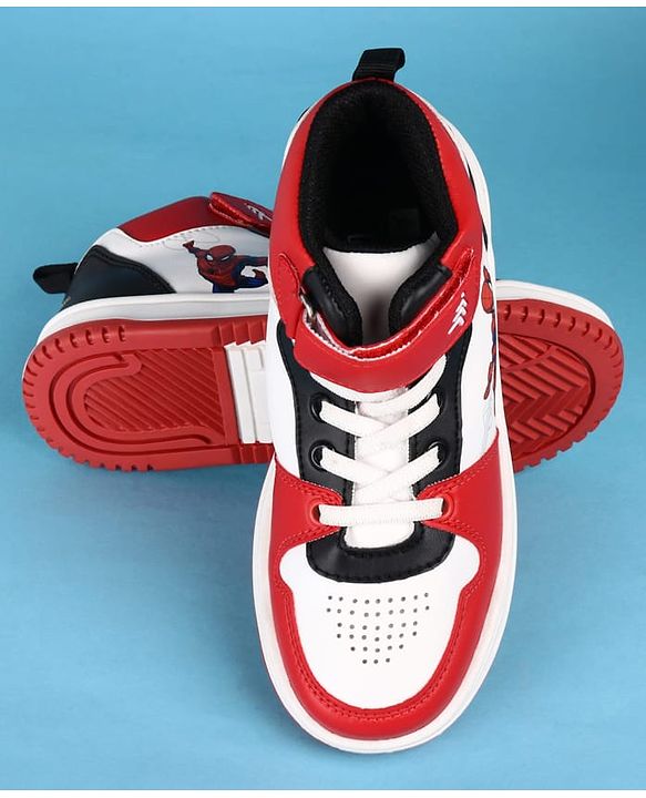 Pine Kids Marvel Velcro Closure Casual Shoes With Spider-Man Graphics - Red & White
