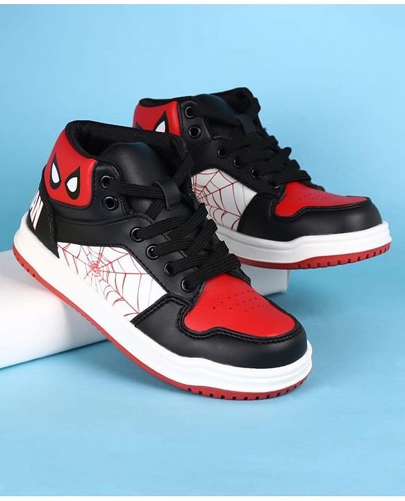Pine Kids Marvel Lace Up Casual Shoes With Spider-Man Graphics - Black