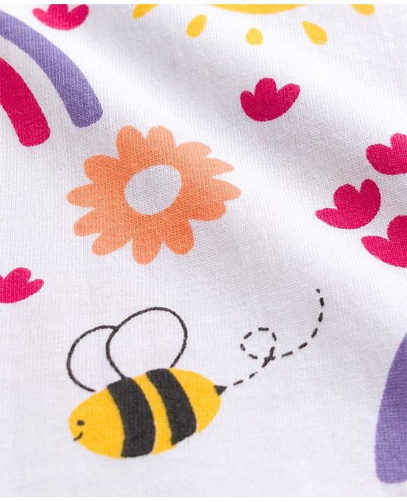 Babyhug Cotton Knit Sleeveless Knee Length Floral & Bees Printed Nighty -White