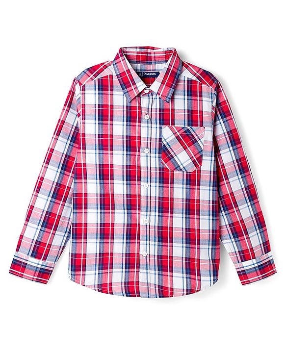 Pine Kids 100% Cotton Woven Full Sleeves Checks Shirt - Red