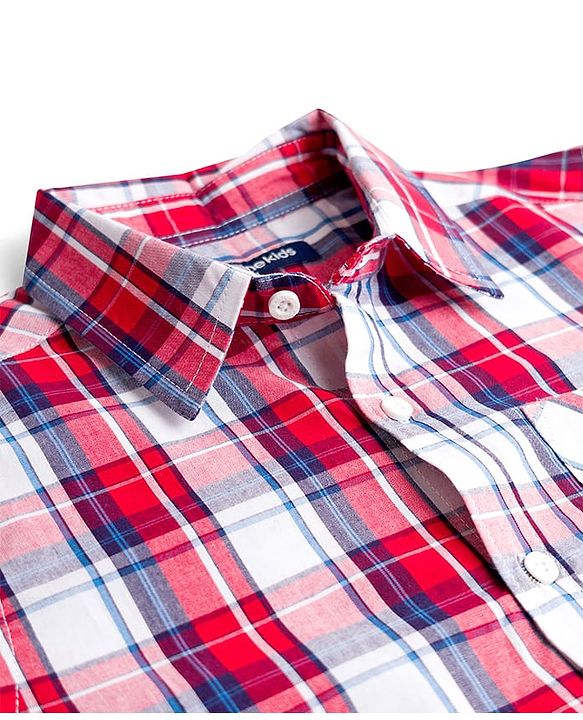 Pine Kids 100% Cotton Woven Full Sleeves Checks Shirt - Red