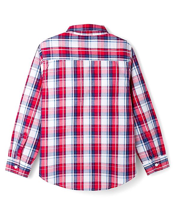 Pine Kids 100% Cotton Woven Full Sleeves Checks Shirt - Red